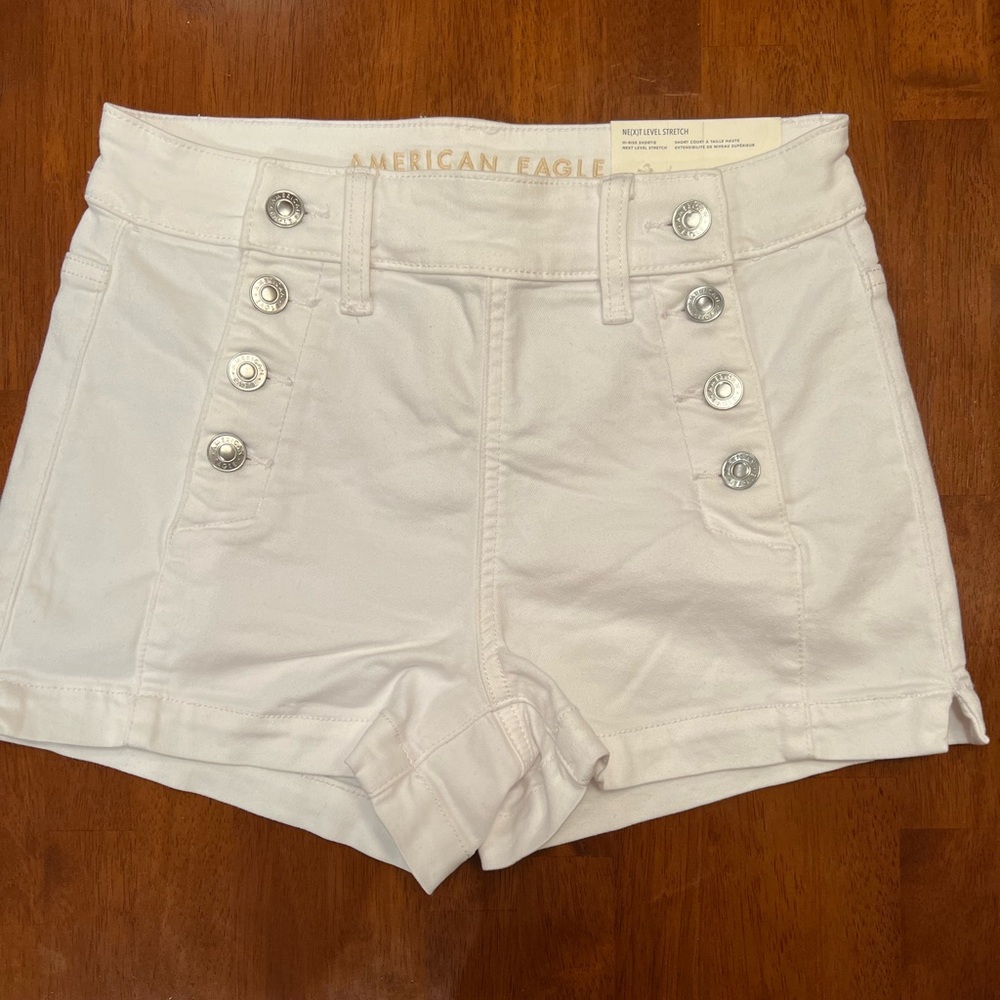 American Eagle White Shorts Double-Sided Buttons